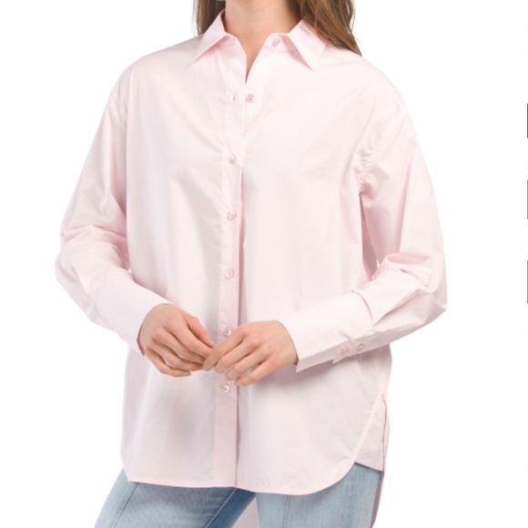 NWT REBECCA TAYLOR Button Front Light Pink Blouse oversized Cotton Size US XL - Picture 1 of 4